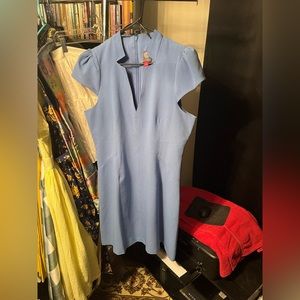 Vince Camuto size 14 V neck puff shoulder sleeve robins egg blue office dress
